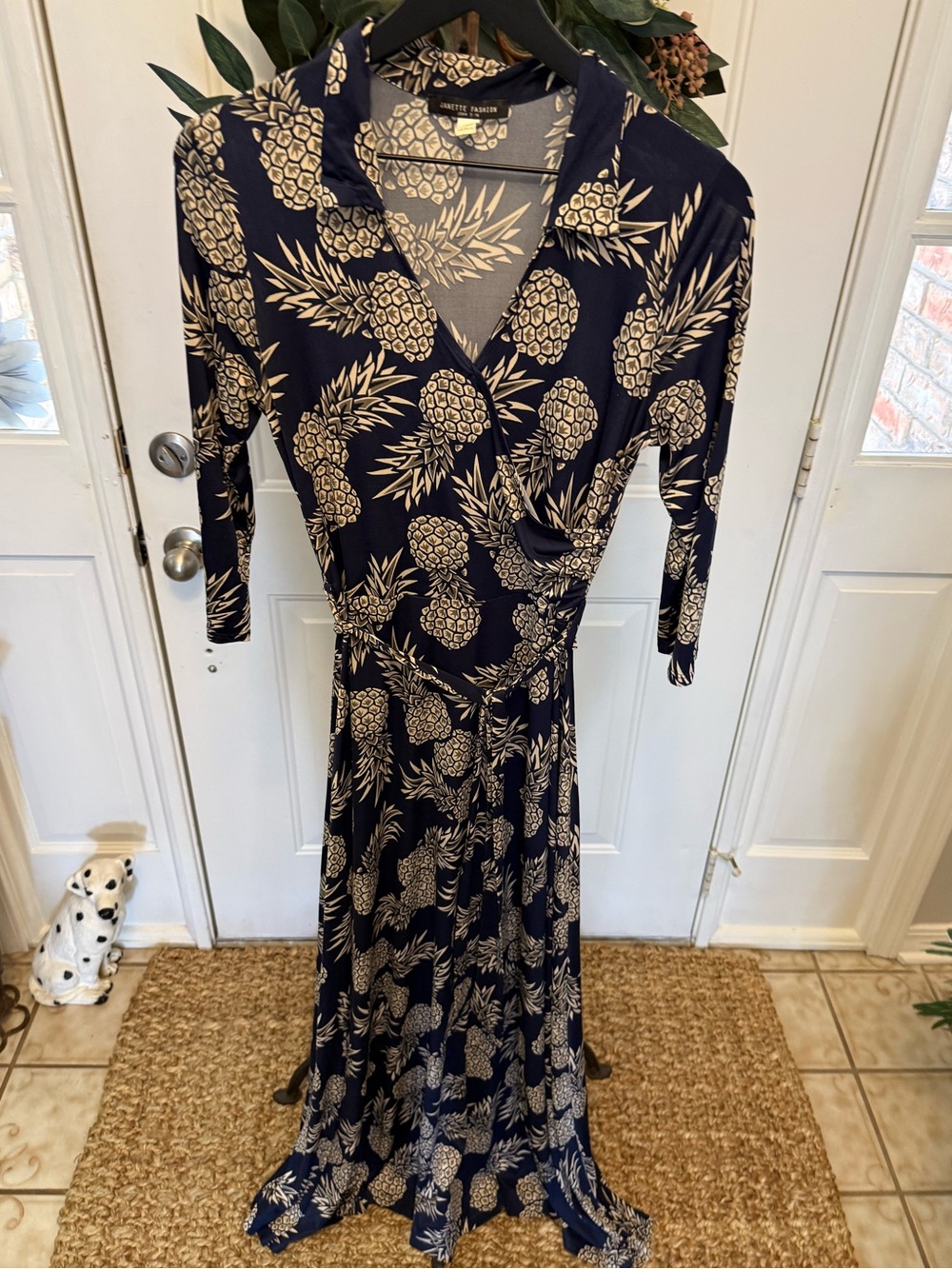 Janette Fashion Novelty Print Pineapple Faux Wrap Maxi Dress M